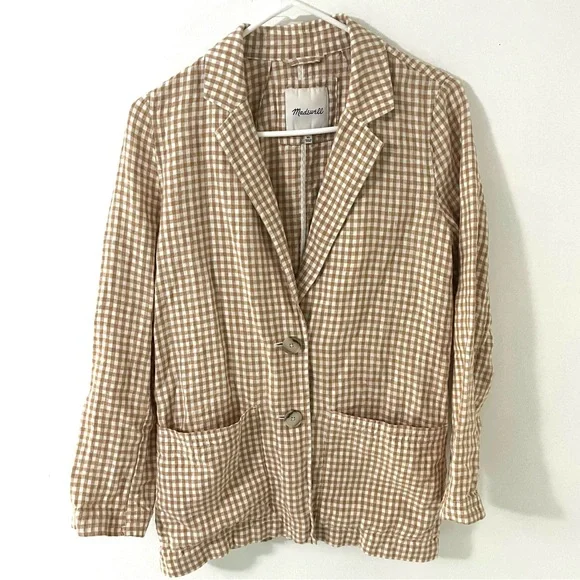 Madewell Linen Dorset Blazer in Gingham Check, Size: XS - Picture 2 of 6